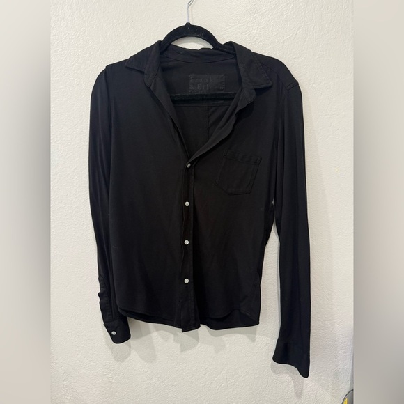 Frank & Eileen Barry Button Front Luxe Jersey Black Shirt in Small - Picture 2 of 5